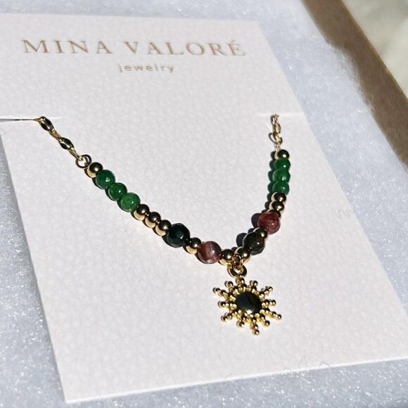 New! “Sunny” Gold Beaded Sun Pendant Chain Necklace - Picture 3 of 4